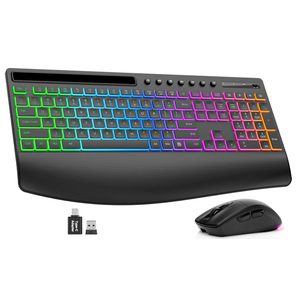 Wireless Keyboard and Mouse Combo  4000mAh Rechargeable Backlit Keyboard with Wrist Rest & Phone Holder, Full Size Quiet Typing 2.4G USBA/TypeC for PC, Laptop, Windows, Mac, Trueque KM22 Ultra