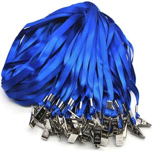 Beebel Blue Lanyards 100 Pack Nylon Flat Badge Lanyard Bulldog Clip for Id Badge Name Tag