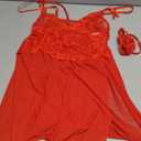 Women Lace Lingerie Side Slit Babydoll Chemise Spaghetti Strap Nightgown (Large, Red)