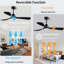 52" Ceiling Fans with Lights with Remote Control Ceiling Fan, 3 Wood Blades, Solid Wood Ceiling Fan Indoor Outdoor for Dining Room, Living Room, Farmhouse, etc. (Black)