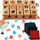 HOWAF Wooden Christmas Stamps for Kids Crafting Card Making, Stamps Pack for DIY Painting Christmas Party Bag Fillers Favor Supplies Xmas, with Ink Pad