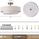 17.71" Semi Flush Mount Ceiling Light Fixture ,3-Light Gold Light Fixtures ,Modern Close to Ceiling Light with 2-Layer Fabric Linen Shade,Farmhouse Drum Ceiling Light for Bedroom,Hallway,Living Room