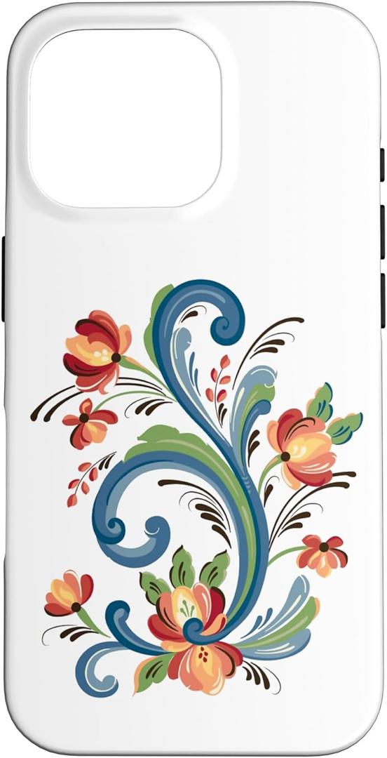 Scandinavian Rosemaling Norwegian Art Case for iPhone 16 Pro