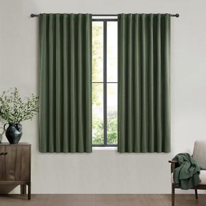Living Room Green Black Out Curtains 63 Inch Long 2 Panels Set, Thermal Insulated Heat Blocking Curtain for 62-64 Inch Window Vintage Drapes for Bedroom Hooks&Rings&Back Tab (50W x 63L) (Loden)