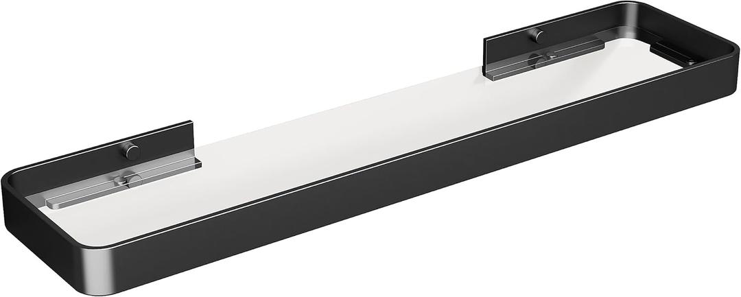 Danpoo 20 Inch Long Floating Shelf Black, Clear Tempered Glass Wall Shelf - Spacious and Stylish Storage for Your Home