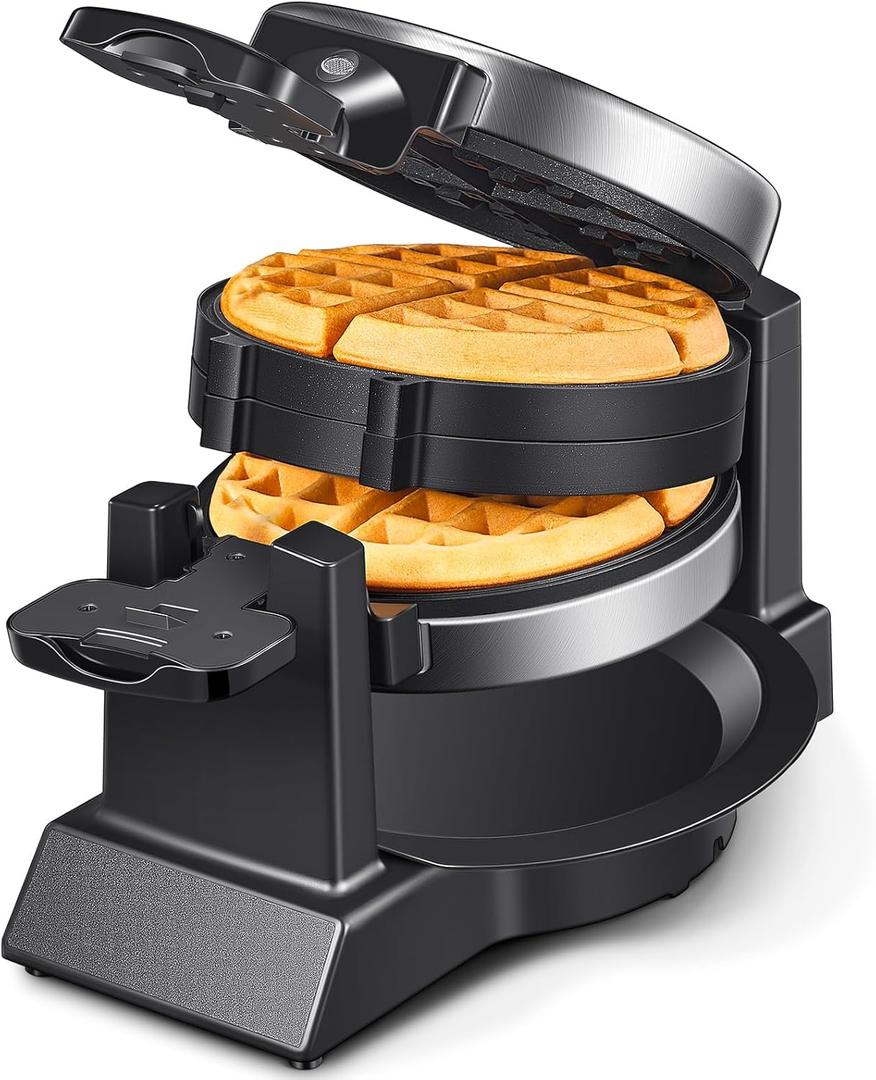 Classic Waffle Iron, Double Belgian Waffle Maker 180Flip, 1400W Waffle Iron 8 Slices, Rotating & Nonstick Plates with Removable Drip Tray, Cool Touch Handles, Stainless Steel (8 Slices)