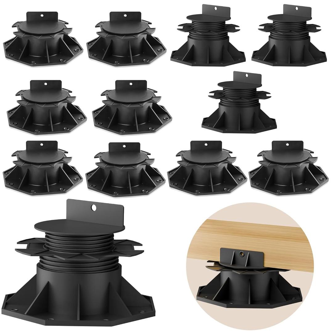 12Pack Adjustable Deck Support Pedestal Foundation Deck Blocks Plastic Pedestal Paver Base, Adjustable Height from 2.3'' to 5.25', Suitable for Outdoor Anti-Corrosive Wood (Unilateral Keel Slot 60-140)