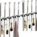 2 Pack Broom Holder Wall Mount, Stainless Steel Broom Hanger Wall Mount, Heavy Duty Mop and Broom Holder Tool Racks Utility Hooks for Laundry Room Garden Garage, Black (5 Racks and 4 Hooks)