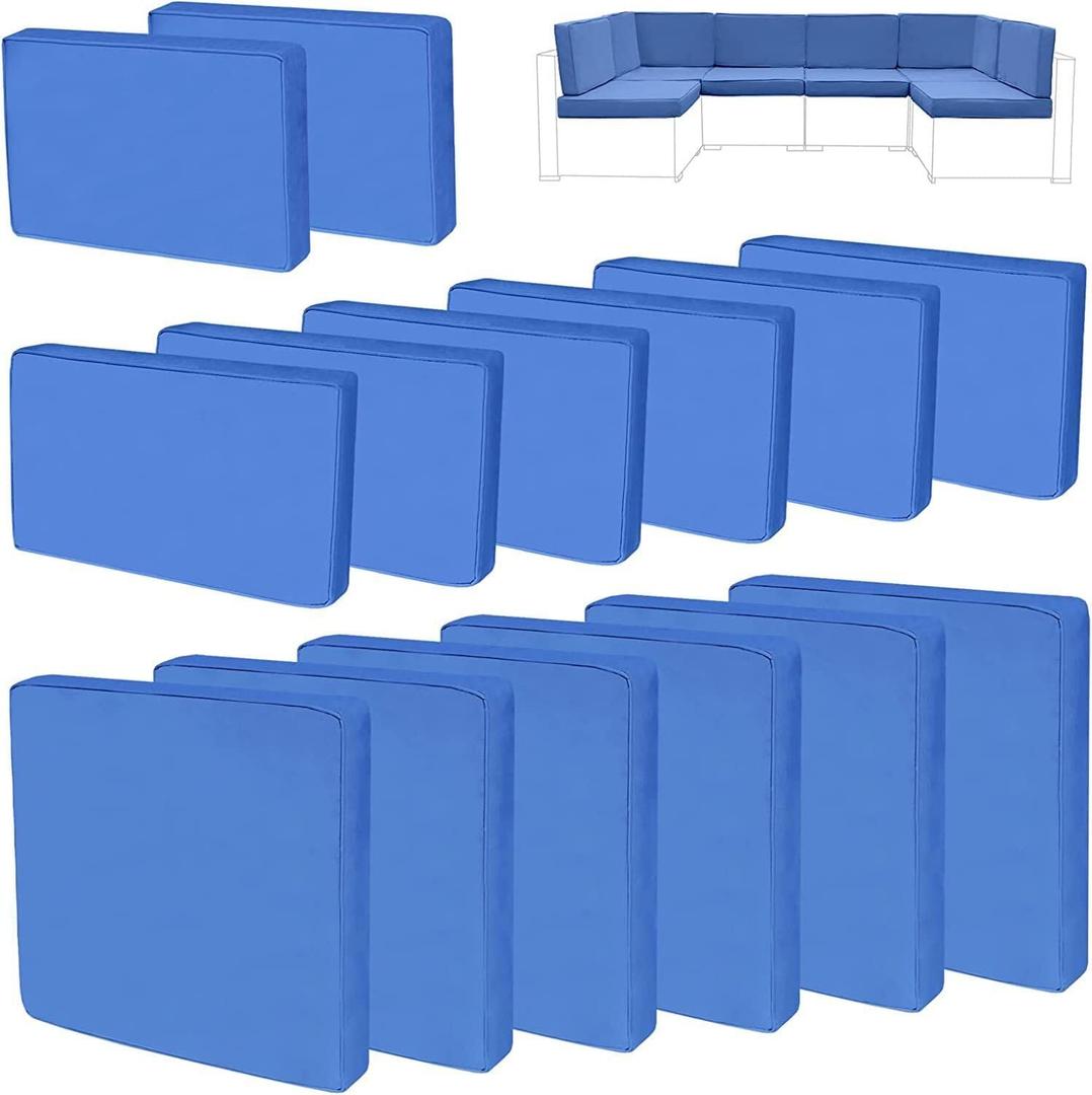 14Pieces Patio Cushion Covers Replacement,Outdoor Couch Cushions Covers Waterproof Furniture Cushion Covers Slipcovers Set with Zippers,Cover Only(Blue, 23.623.63.35 inches)