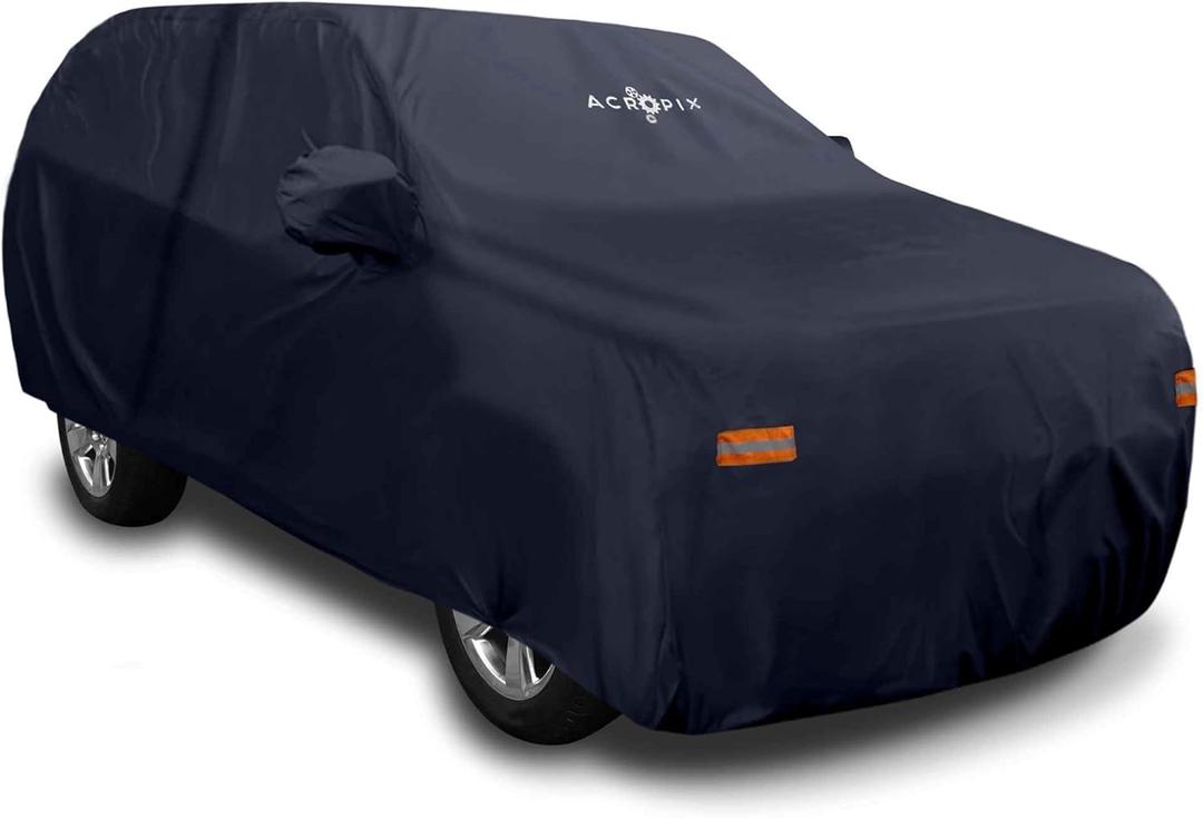 ACROPIX Heavy-Duty Car Cover for Chevrolet Tahoe Waterproof, UV-Resistant All-Weather Protection 190T PU Fabric with Elastic Hem Navy Blue Pack of 1