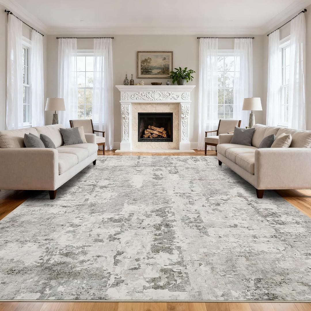 GarveeHome Large Area Rugs 10x14 for Living Room, Neutral Abstract Washable Rug Modern Non Slip Floor Mat Carpet Indoor Beige Accent Rug for Bedroom Dining Room Playroom Nursery Home Decor