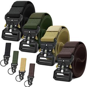 YOORAN Tactical Belts for Men 4 Pack, Compass Military Web Belt, Heavy-Duty Quick-Release Metal Buckle Riggers Belt for Men (28 - 42 Waist Adjustable 125 cm4pack), 01 Black and Green With Khaki and Brown)