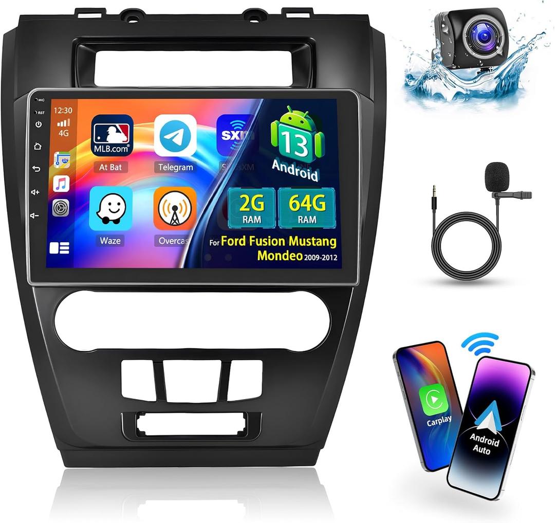 2+64G Radio for Ford Fusion Mustang Mondeo 2009-2012 Android 15 Car Stereo 10.1'' Touch Screen CarPlay Android Auto, AHD Backup Camera, Bluetooth, GPS, WiFi, DSP