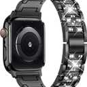 SUPOIX Compatible with Apple Watch Band S11/S10 42mm + Case, Women Jewelry Bling Diamond Metal Strap & 2P Cover Cases for iWatch Series 11/10(Black,42mm)