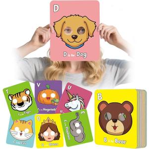  Alphabet Flash Cards, Giant ABC Animal Flash Cards for Toddler 3-5,26 Lowercase and Uppercase Letter Cards, Educational Learning Games for Kids, Preschool Kindergarten Toys