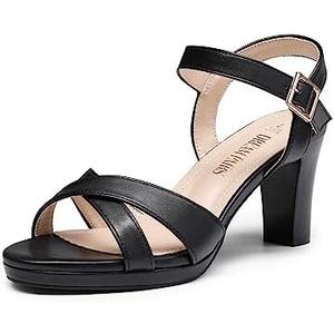 DREAM PAIRS Women's Chunky Heels Open Toe Ankle Strap Sparkly Heels Pump Sandals, Size 6