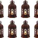 8-Pack Mini Lanterns for Ramadan, Wedding, Festivals, Small Decorative Lanterns with LED Candle for Baby Shower Party, Moroccan Lantern for Table Centerpiece, Medieval Decor, Red Brushed