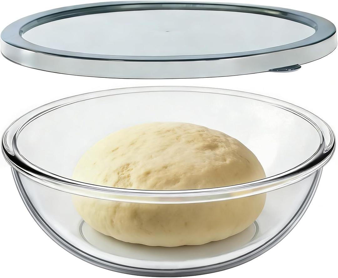 6.2QT Large Glass Mixing Bowl with Lid, Clear Glass Salad Cooking Bowls for Sourdough, Salad and Storage Prepping and Baking Food Storage Set