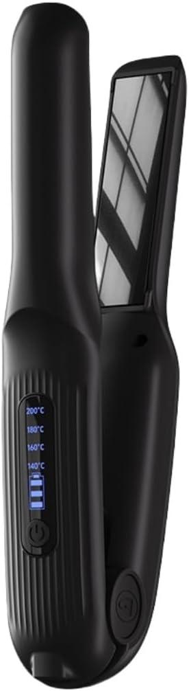 Cordless Hair Straightener, Portable Flat Iron for Travel, 2 in 1 Hair Styling Tools for straightening and Curling, Lightweight on-The-go, 4000 mAh Battery, Fast USB-C Charging (Black)