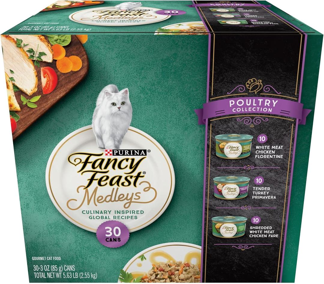 Purina Fancy Feast Medleys Poultry Collection Wet Cat Food Variety Pack - (Pack of 30) 3 oz. Cans (EXP 03/31/28)