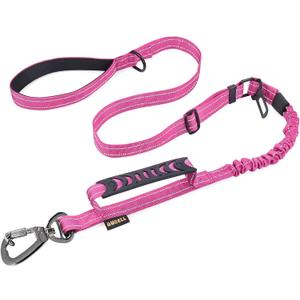 AUBELL Tactical Dog Leash Heavy Duty,4-6ft Reflective Strong No Pull Bungee Leash for Medium Large Dogs with Comfortable Padded Double Handle,Car Seat Belt,360 Degree Rotating Carabiner,Pink