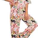 Ekouaer Silk Satin Pajamas Set Women Short Sleeve Pj Sets Button Down Sleepwear 2 Piece Soft Loungewear S-XXL (Pink Tiger)