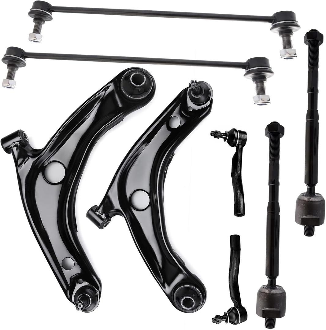 8PC Front Suspension Kit FITS for Toyota Yaris 2007-2012, 2 Lower Control Arm 4 Inner Outer Tie Rods 2 Front Sway Bar K620572 K620573 K80879 ES800311 ES800312 EV800325 Front End Suspension Kit