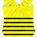 Girls One Piece Swimsuits Toddler Cute Ruffle Bathing Suits Quick Dry Beach Swimwear Size 2-7 Years (Yellow Bee)