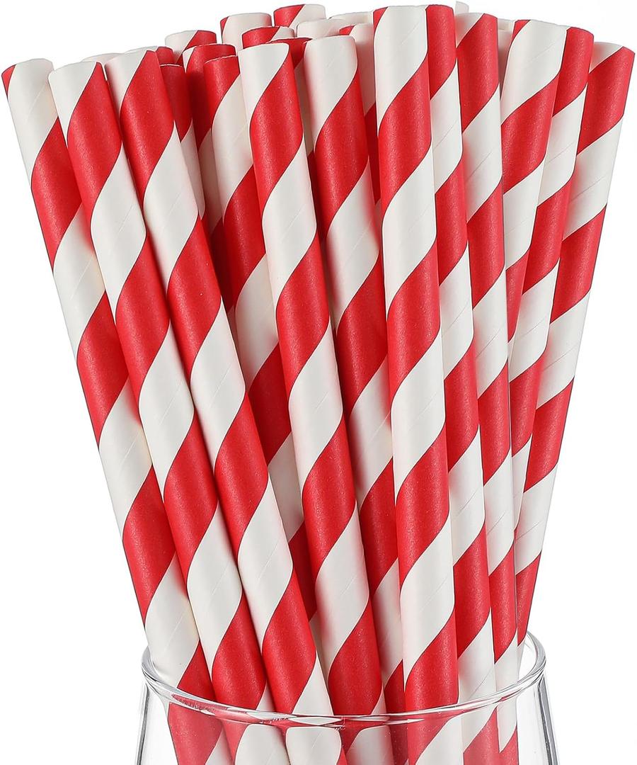 100 Pcs Jumbo Smoothie Straws Bulk 7.75 x 0.4'' Red and White Large Paper Striped Straws Wide Disposable for Milkshakes Smoothies Bubble Tea DIY Christmas Party Drinking Favors