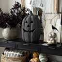 Halloween Decorations Outdoor - Black Handmade Terracotta Jack O Lantern | 15"H Festival Pumpkin, Fall Decor, Table Centerpiece Decoration, Indoor Outside Decor, For Home Garden Living Room Mantel