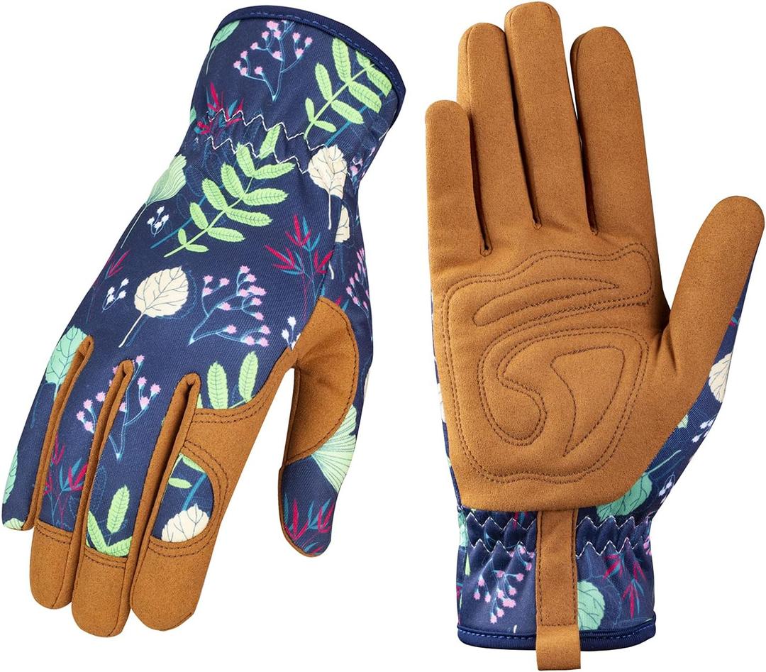 Bamllum Leather Gardening Gloves for Women - Working Gloves for Weeding, Digging, Planting, Raking and Pruning (Brown)