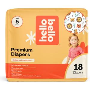 Hello Bello Diapers, Size 5 (27 lbs) Wild Cats, 18 Count of Premium Disposable Baby Diapers, Hypoallergenic with Soft, Cloth-Like Feel