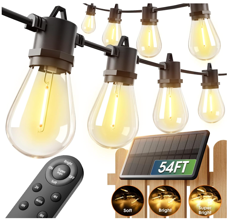 addlon 54FT(48+6) Solar String Lights Outdoor, Last 20+ Hrs, USB Charging