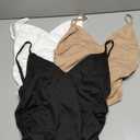 SOLY HUX Women's Deep V Neck Spaghetti Strap Crop Top 3 Packs Camisole Summer Layer Cami Shirts (Medium, White Khaki Black)