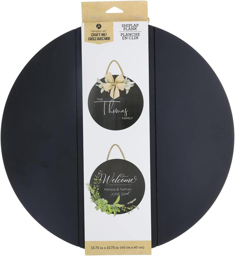 HAMPTON ART INC Black Shiplap Plank Round