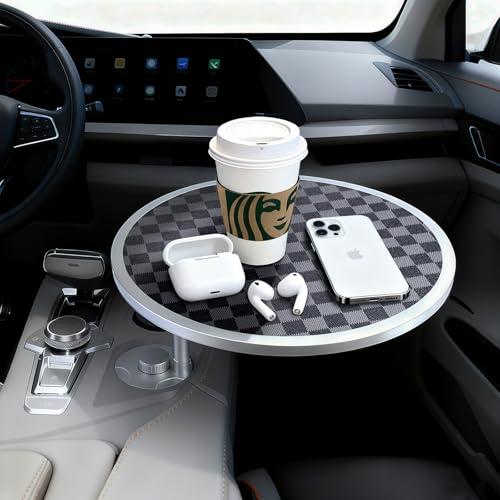 Car Tray Table & Car Desk for Laptop with 2 Risers and Anti-Slip Pad, 360° Rotating Cup Holder for Working and Eating Compatible with Tesla Model 3/Y/S, Ford F150/Explorer/Maverick & Most Vehicles/EV