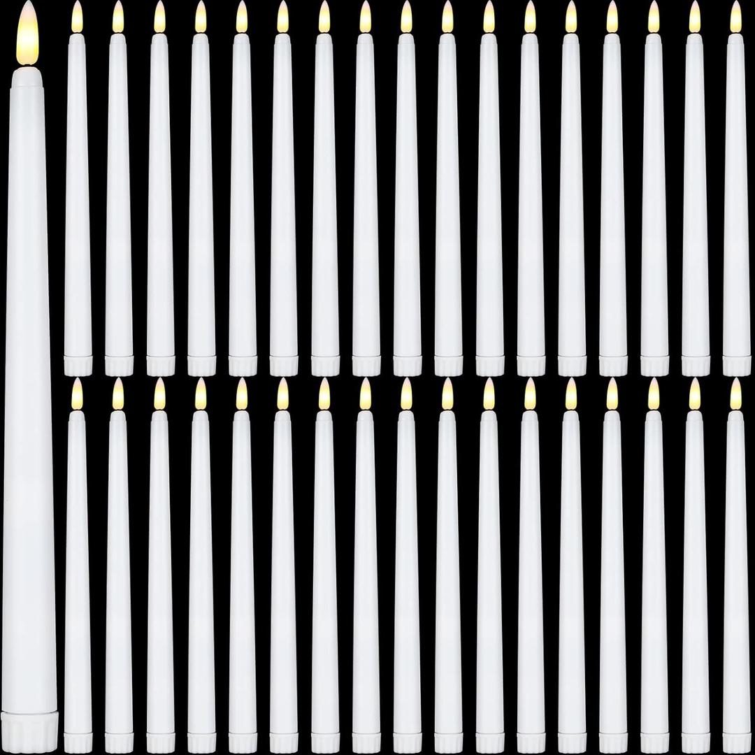 Reginary 36 Pieces Flameless Taper Candles Battery Operated Bulk 11" Plastic Lights LED Candlesticks Window Candles for Birthday Wedding Church Decor Party Supplies(White)