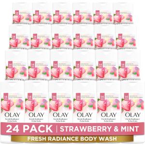 Olay Body Wash for Women, Fresh Radiance, Refreshing & Renewing, Made with Plant Based Cleansers, B3 Botanical Complex, For All Skin Types, Strawberry & Mint Scent, 3.0 Fl Oz (Pack of 24)