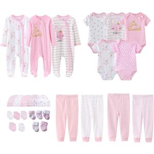 MAMIMAKA Newborn Layette Gift Set 27-Piece Baby Girl Clothes Bodysuits, Pants Essentials and Accessories 0-12Months