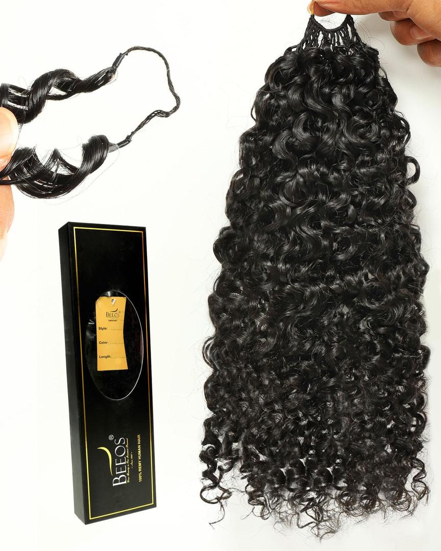 BEEOS Human Crochet Hair Burmese Curly 160g, Pre-Separated Feather Crochet Human Hair for Women, Detangle Easily and Reusable 16 Inch Natural Black