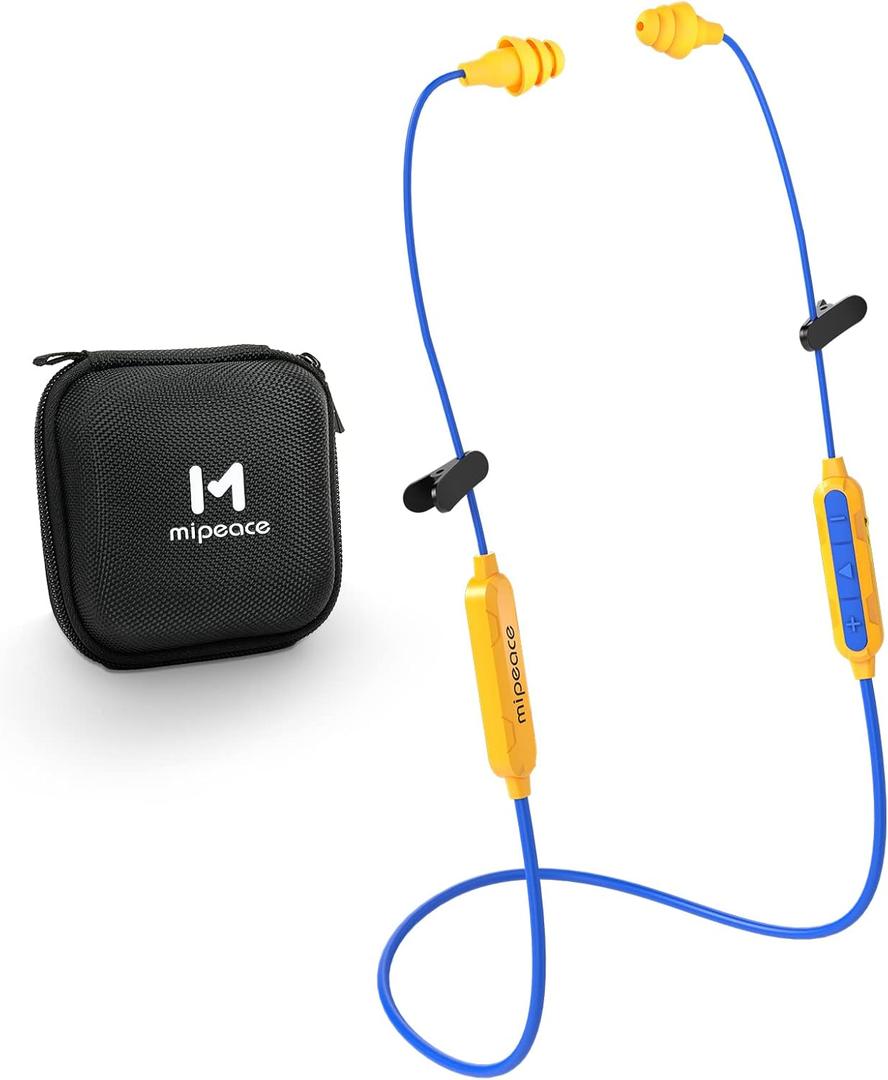 MIPEACE Bluetooth Work Earplugs Headphone,Wireless in-Ear Noise Isolating Earbuds,29dB Noise Reduction Headphone with Control,19+ Hours Battery for Lawn Mowing Safety Industrial Construction(Yellow)