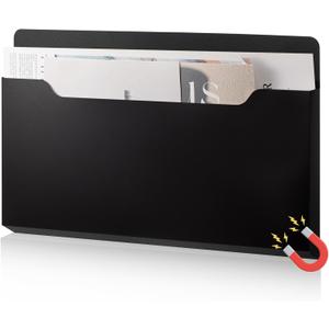Magnetic Pocket File Holder Large File Folder Organizer Magnetic Paper Mail Letters Holder Wall Hanging Office Supplies for Refrigerator Whiteboard Storage Cabinets (Black)