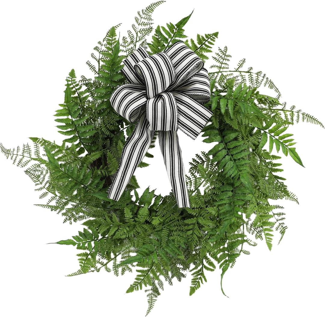 COLLECTIVE HOME - Artificial Wreath, 23" Artificial Wreath for Front Door, Spring Green Leaf for Window Wedding, Home Porch Patio Garden Decor (Fern with Lightly Flocked)