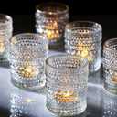 PENCK 6 Pack Glass Votive Candle Holders, Vintage Candle Holder Set for Floating Candle, Tealight Candle Holder, Table Centerpiece, Home Decor and Party Supplies