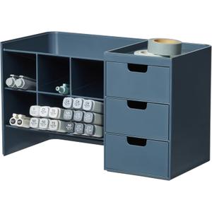 BLUE GINKGO Hive Stack Desk Organizer  Stackable Pen Holder, Stationary Organizer with Drawers - Office Storage, School Supplies, Makeup (Made in Korea, Blue)