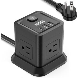 Power Strip with USB C, FDTEK Flat Plug Extension Cord with 4 Outlets and 3 USB Ports 10 FT Desk Power Strip Cube Overload Protection Compact Portable for Travel Home Office Cruise Ship - Black