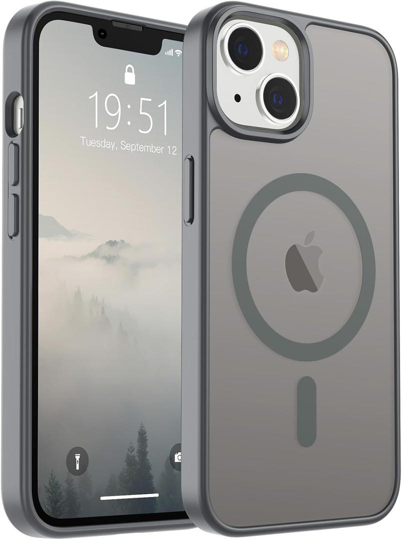 SUPFINE Magnetic for iPhone 14 Case & iPhone 13 Case (Compatible with MagSafe)(Military Grade Drop Protection) Slim Translucent Matte Shockproof Phone Cover,Gray