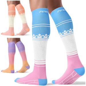 FITRELL 3 Pairs Compression Socks for Women and Men 20-30mmHg-Circulation Support Socks (Small-Medium, Bliss Cream)