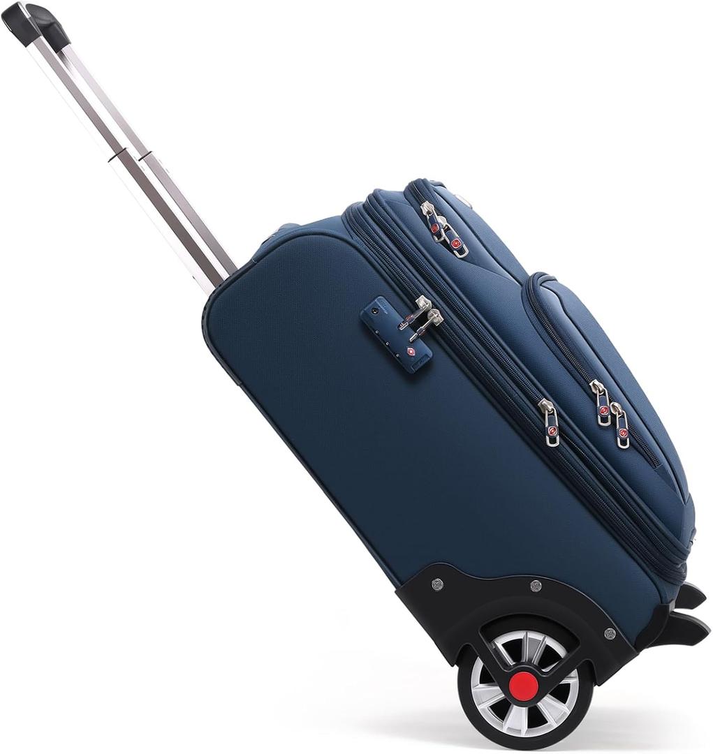 ROPLUS Laduga Softside Expandable Luggage with Large Steel Wheels Carry-On Luggage Suitcase (Blue, 21-Inch)