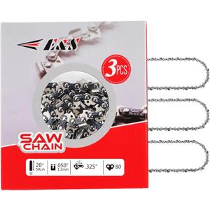 E & S 3 Pack 20 Inch Chainsaw Chain .325" Pitch .050" Gauge 78 Drive Links Semi-Chisel Chain Saw Chains for Husqvarna, Poulan, Craftsman, Greenworks and More Chainsaw Brands